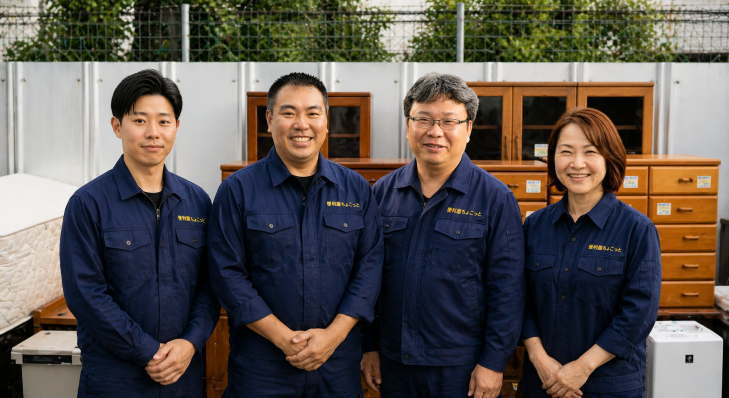 粗大ゴミシールを貼った家具を運ぶ奥野社長