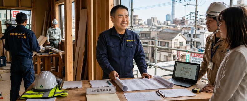 江東区の現場での業者様との打ち合わせ風景