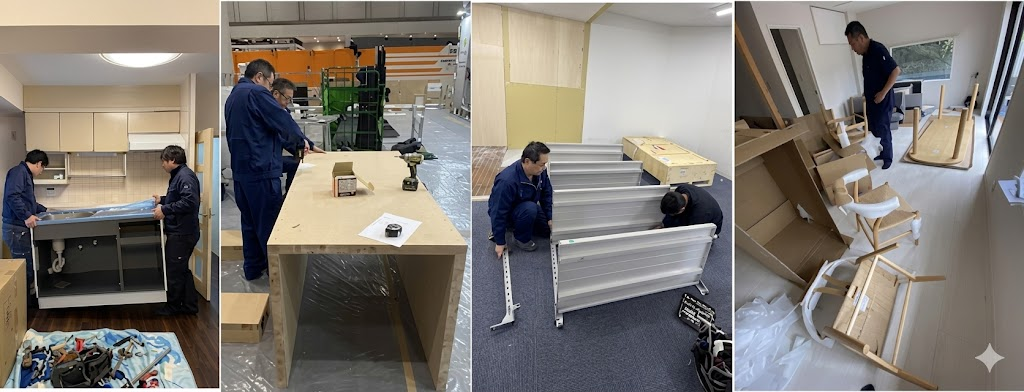 大型家具を2名で保持する作業風景（江東区）